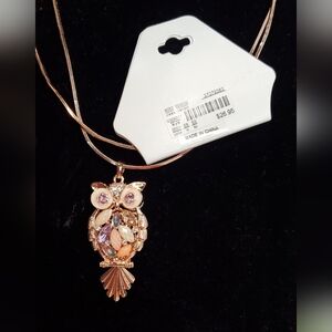 Nwt CJ Banks Gold and Pink Owl Pendant Necklace